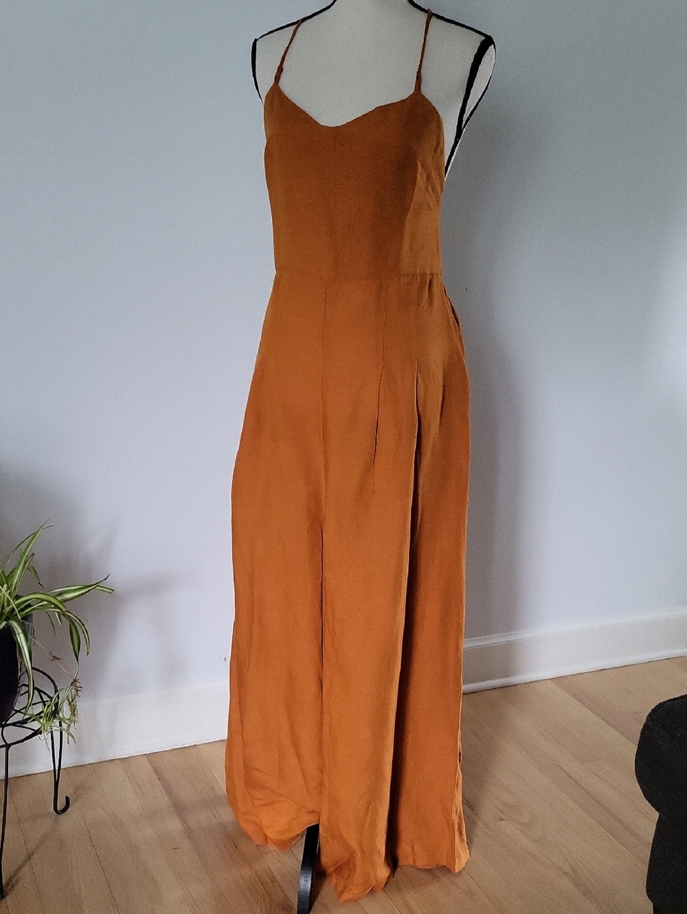 Anthropologie Rust Orange Spaghetti Strap Wide-Leg Jumpsuit